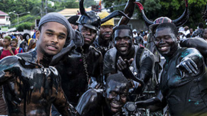 Jab Jab masqueraders covered in oil at Grenada Spicemas J'ouvert